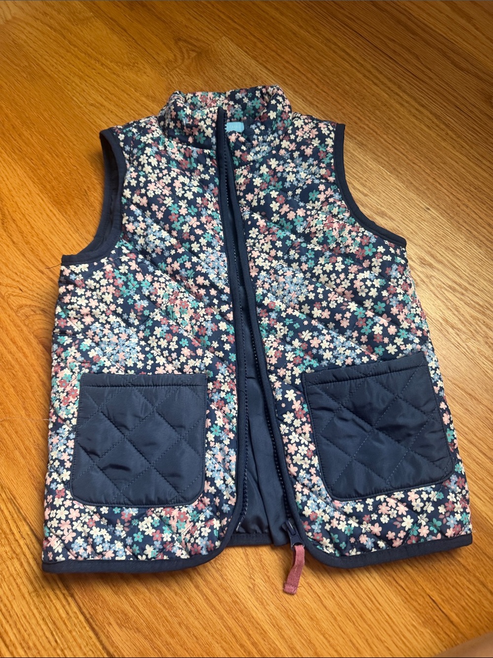 Draper James Navy Quilted Vest with Pink & Mint Floral Trim